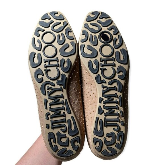 Jimmy Choo | Wheel Studded Suede Smoking Slipper Loafers Tan Sz 38/US 8 - Picture 4 of 8